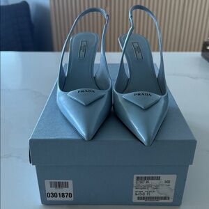 Prada Women's Light Blue Pointed Slingback Heels